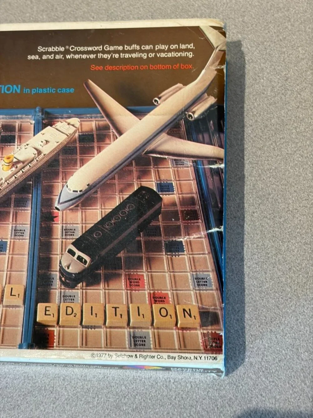 Vintage 1977 Scrabble Travel Edition Crossword Game #52 Blue Case Wood Tiles